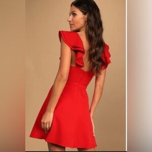 Lulus Women's Size Small Mini Red Skater Dress With Ruffle Top